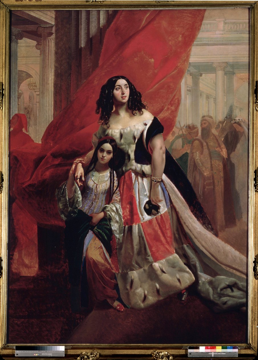 ""Muotokuva kreivitär Julia Samoilovasta ja hänen kauniista tyttärestään Amazillia Pacinista jättämässä palloa"" Karl Pavlovich briullovin (Brioullov) maalaus (1799-1852) Pietarin valtion venäläinen museo tekijältä Karl Pavlovich Bryullov