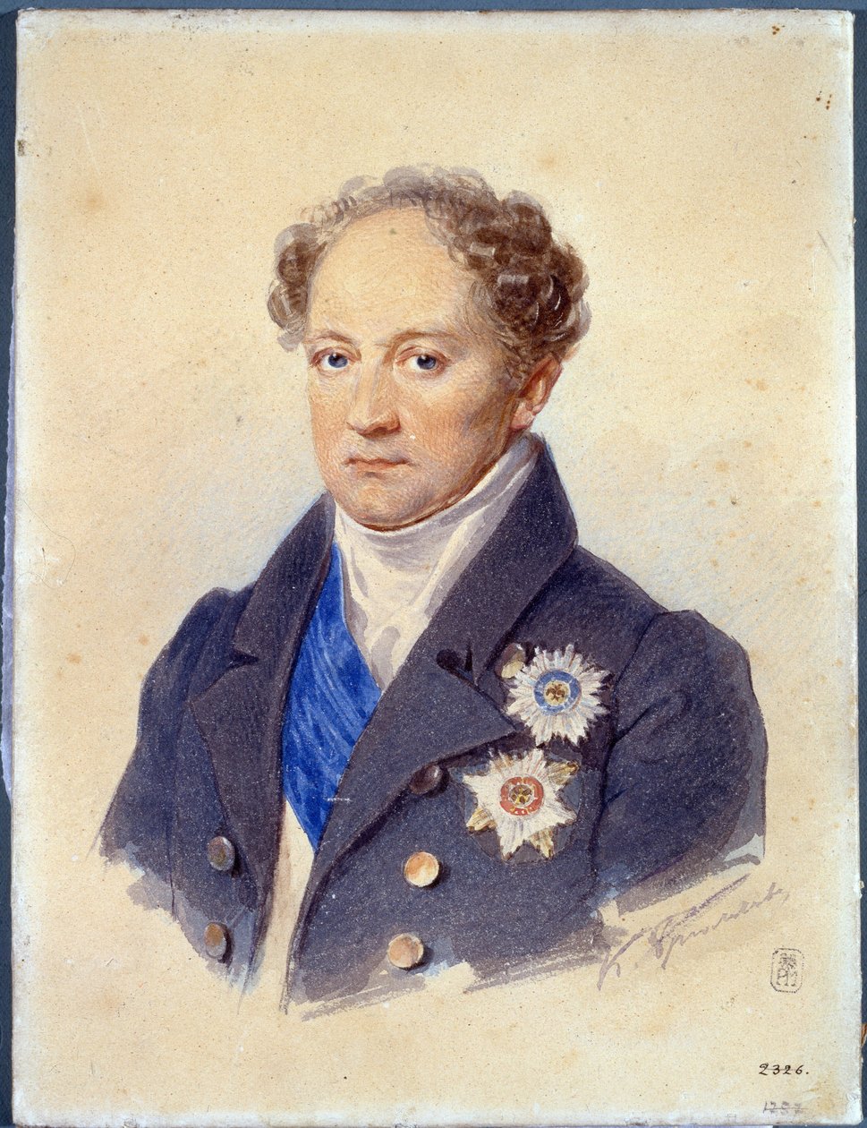 Prinssi Aleksanteri Nikolajevitš Golitsynin (1773-1844) muotokuva. Karl Pavlovich Briullovin (Bryullov) (1799-1852) teos, akvarelli paperille, noin 1830. Venäläinen taide tekijältä Karl Pavlovich Bryullov