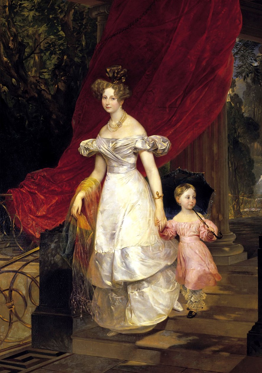 Muotokuva Venäjän suurherttuatar Jelena Pavlovnasta 1807-1873 tyttärensä Marian kanssa, 1830. tekijältä Karl Pavlovich Bryullov