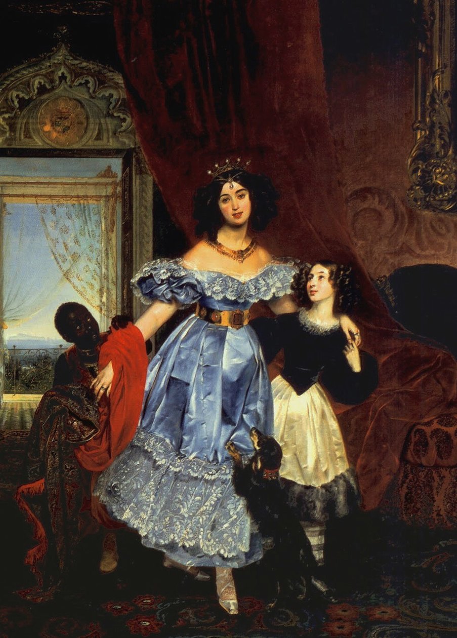 Muotokuva kreivitär Julia Samoilovasta tytärpuolensa Amazillia Pacinin ja mustan pojan kanssa, 1832-1834 tekijältä Karl Pavlovich Bryullov