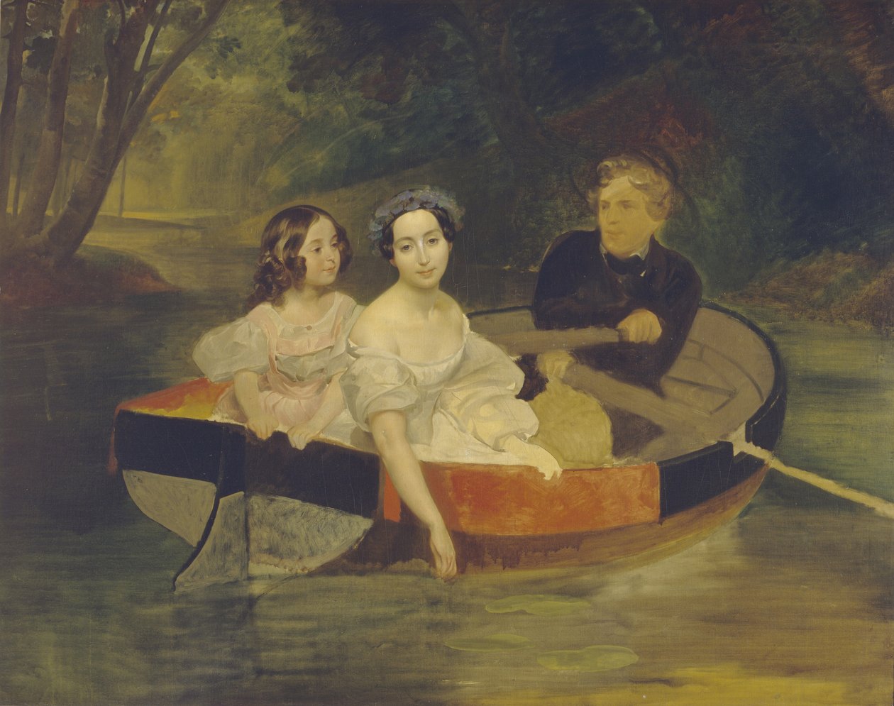 Omakuva paronitar Jekaterina Meller-Zakomelskajan ja hänen tyttärensä kanssa veneessä, 1833-1835 tekijältä Karl Pavlovich Bryullov