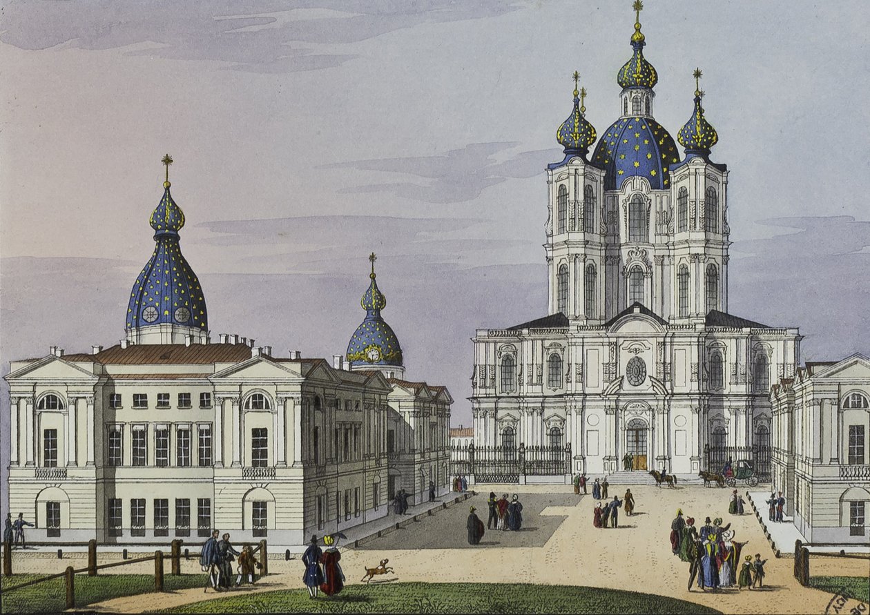 Smolnyn ylösnousemuksen luostari Pietarissa, 1800-luvun ensimmäinen puolisko. tekijältä Karl Petrovich Beggrov