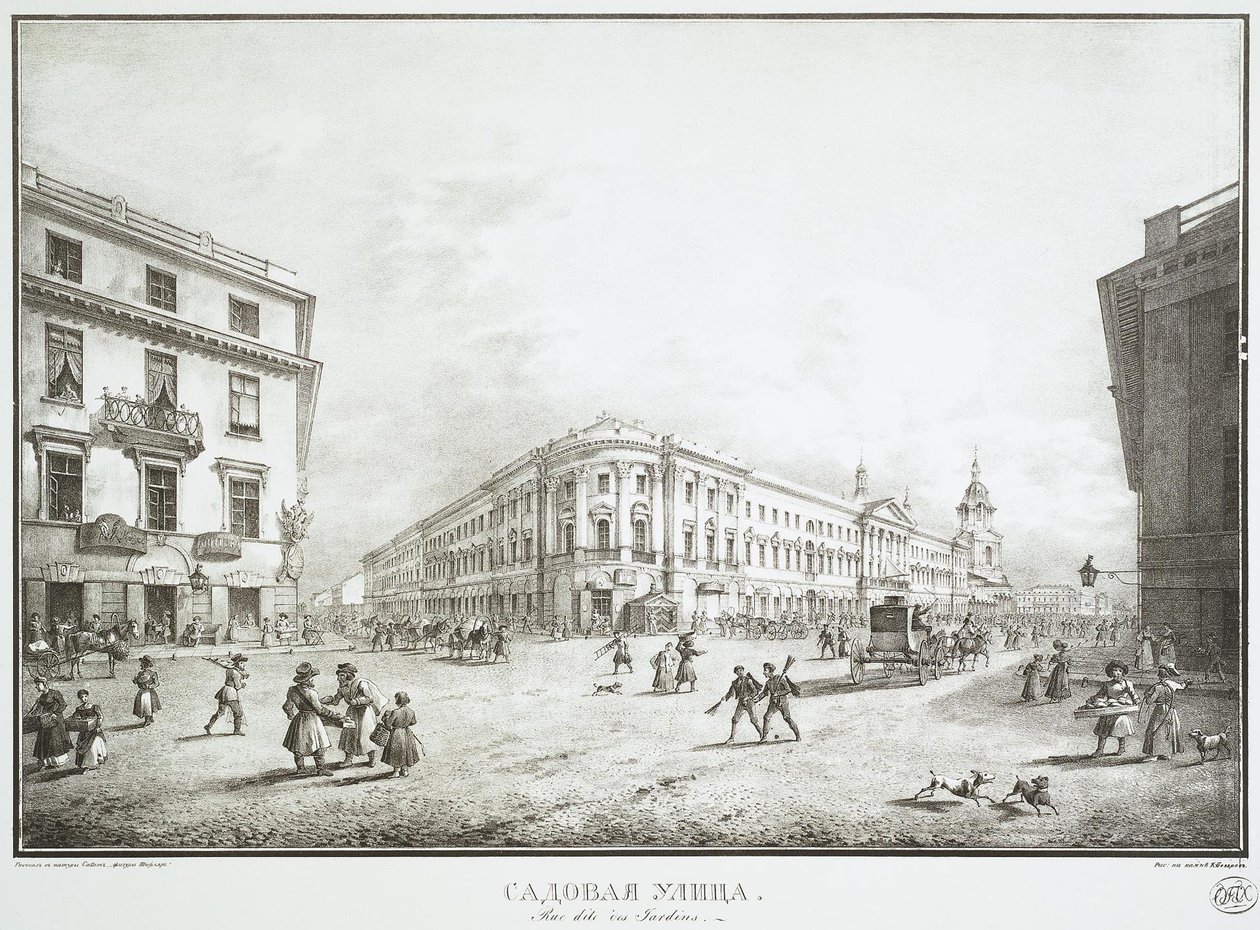 Näkymä Sadovaya-kadulle Pietarissa, 1800-luvun puoliväli tekijältä Karl Petrovich Beggrov