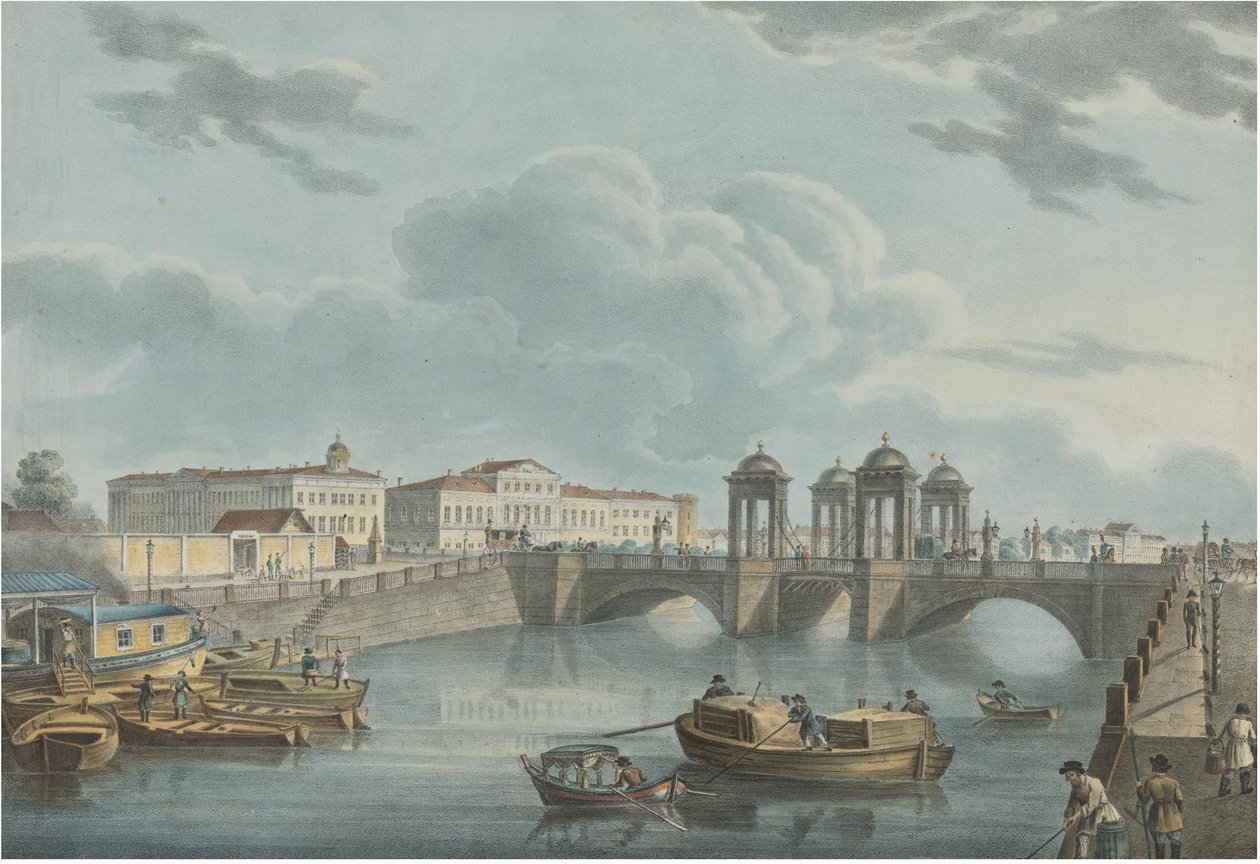 Näkymä Fontankasta Obukhovin sillalla, 1823 tekijältä Karl Petrovich Beggrov
