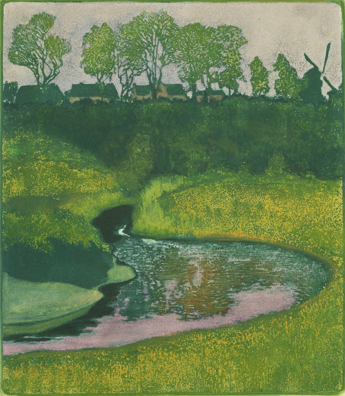 Alster Valley lähellä Wellingsbuttelia (väri litho) tekijältä Karl Wilhelm Arthur Illies
