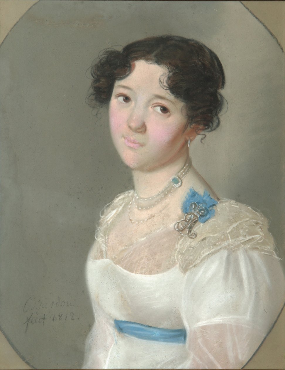 Kreivitär Agrafena Jurjevna Obolenskajan muotokuva 1789-1829, os. Neledinskaja-Meletskaja, 1812 tekijältä Karl Wilhelm Bardou