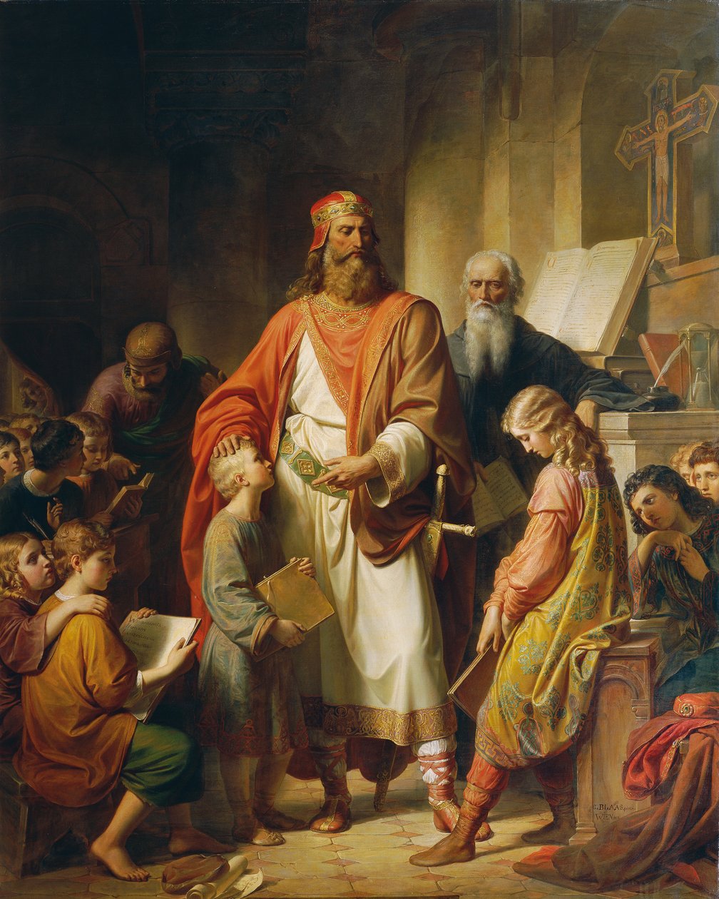 Kaarle Suur moittii huonoja opiskelijoita, 1855. tekijältä Karl von Blaas