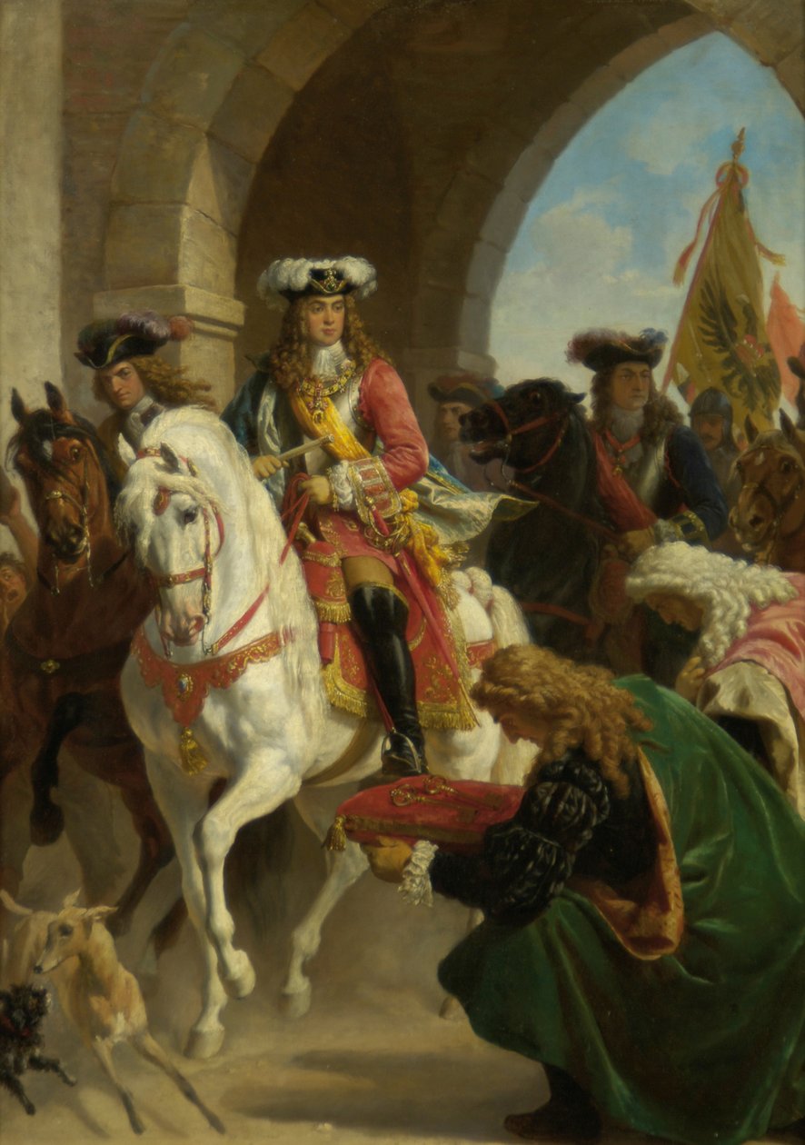 Kaarle III:n sisääntulo. Madridissa 1710 tekijältä Karl von Blaas
