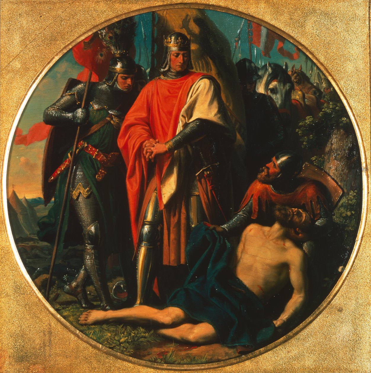 Habsburgilainen Rudolf I Ottokarin ruumiissa lähellä Dürnkrutia 1278 tekijältä Karl von Blaas