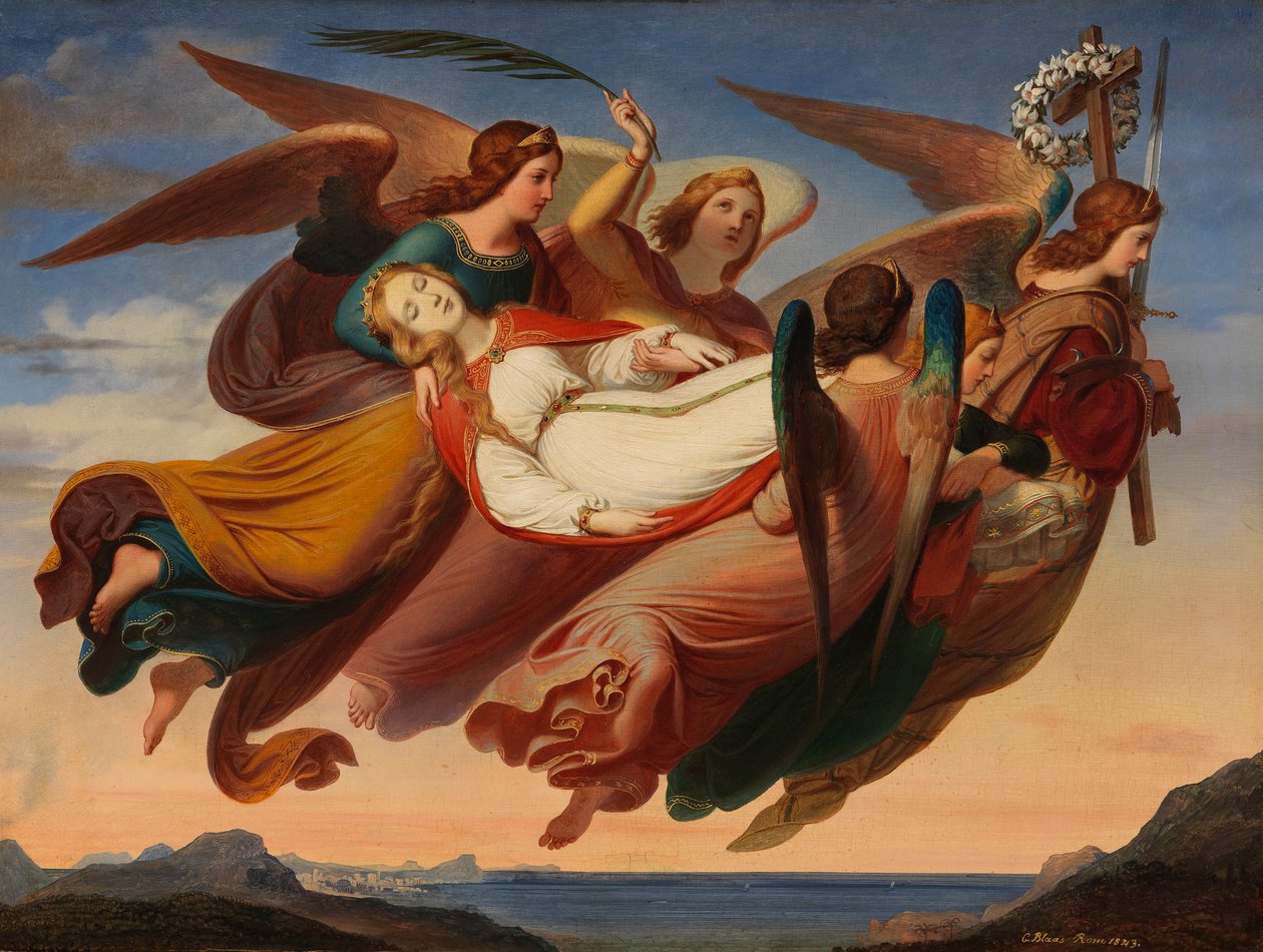 Pyhän Katariinan Aleksandrialaisen ruumiin ihmeellinen käännös Siinaille, 1843. tekijältä Karl von Blaas