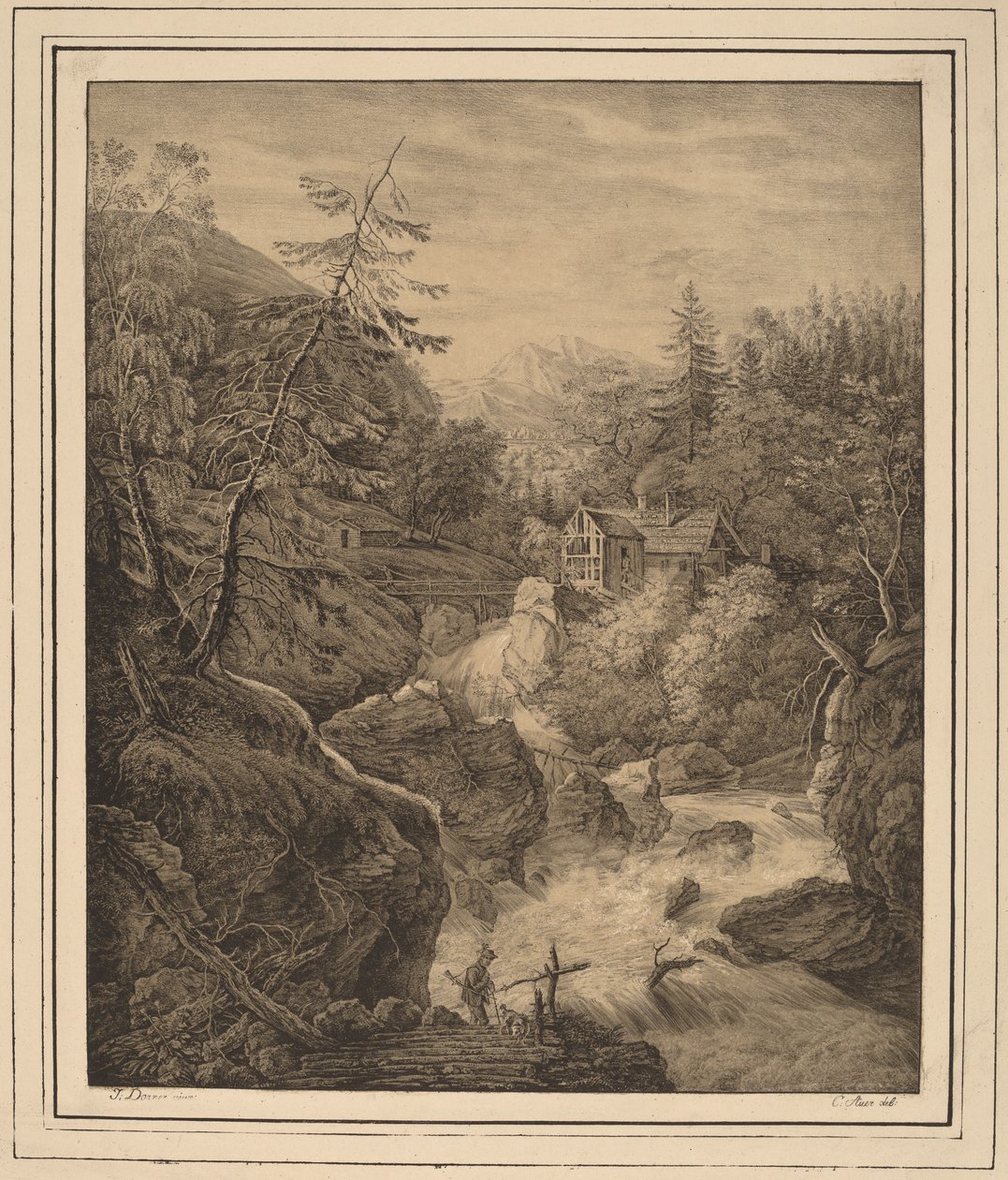 Vesiputous tekijältä Kaspar Auer, after Johann Jakob Dorner II