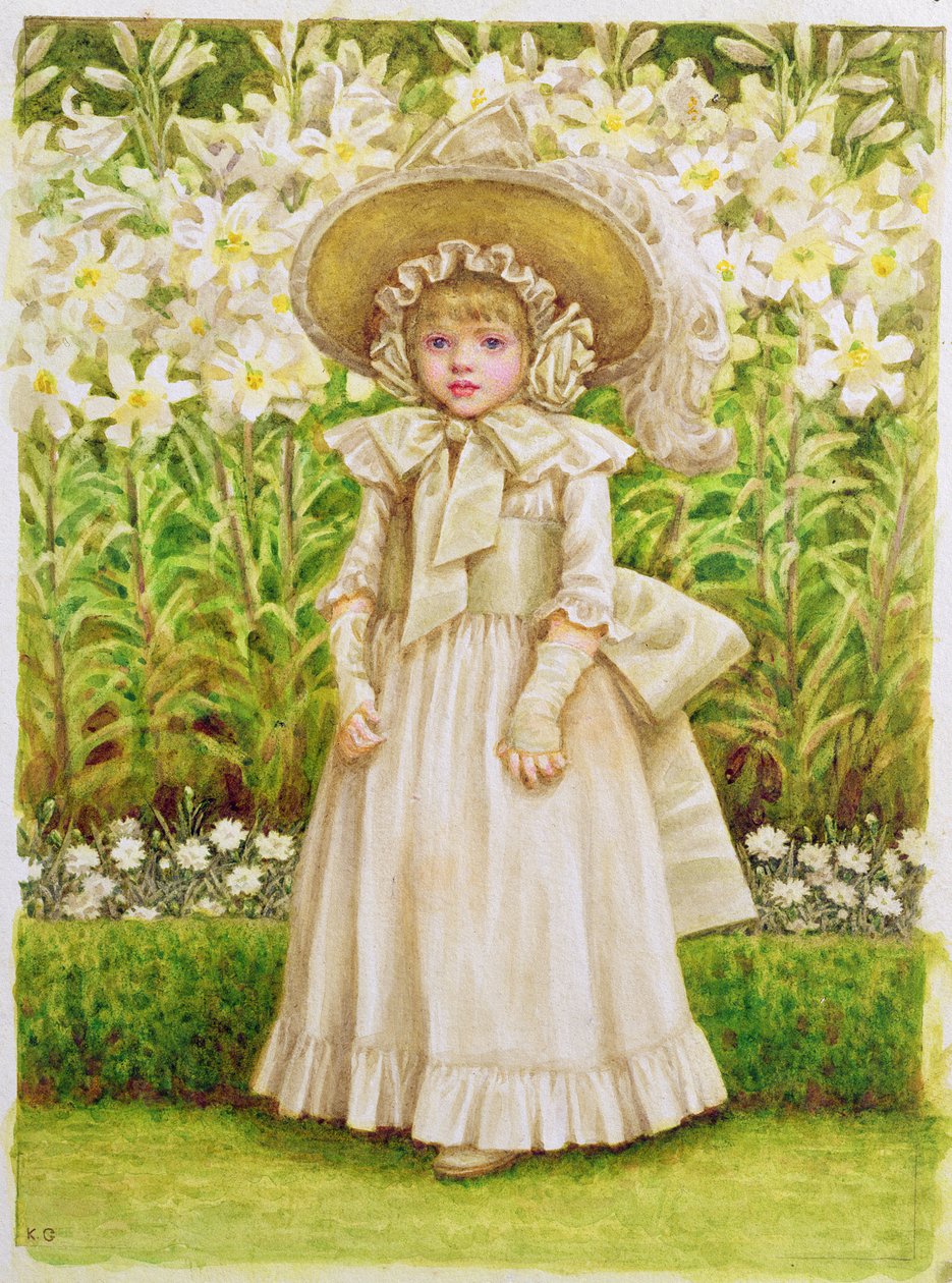 Lapsi valkoisessa mekossa, n. 1880 tekijältä Kate Greenaway