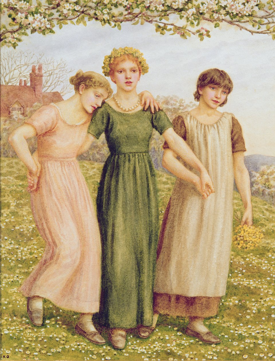 Kolme nuorta tyttöä, 1800-luku tekijältä Kate Greenaway