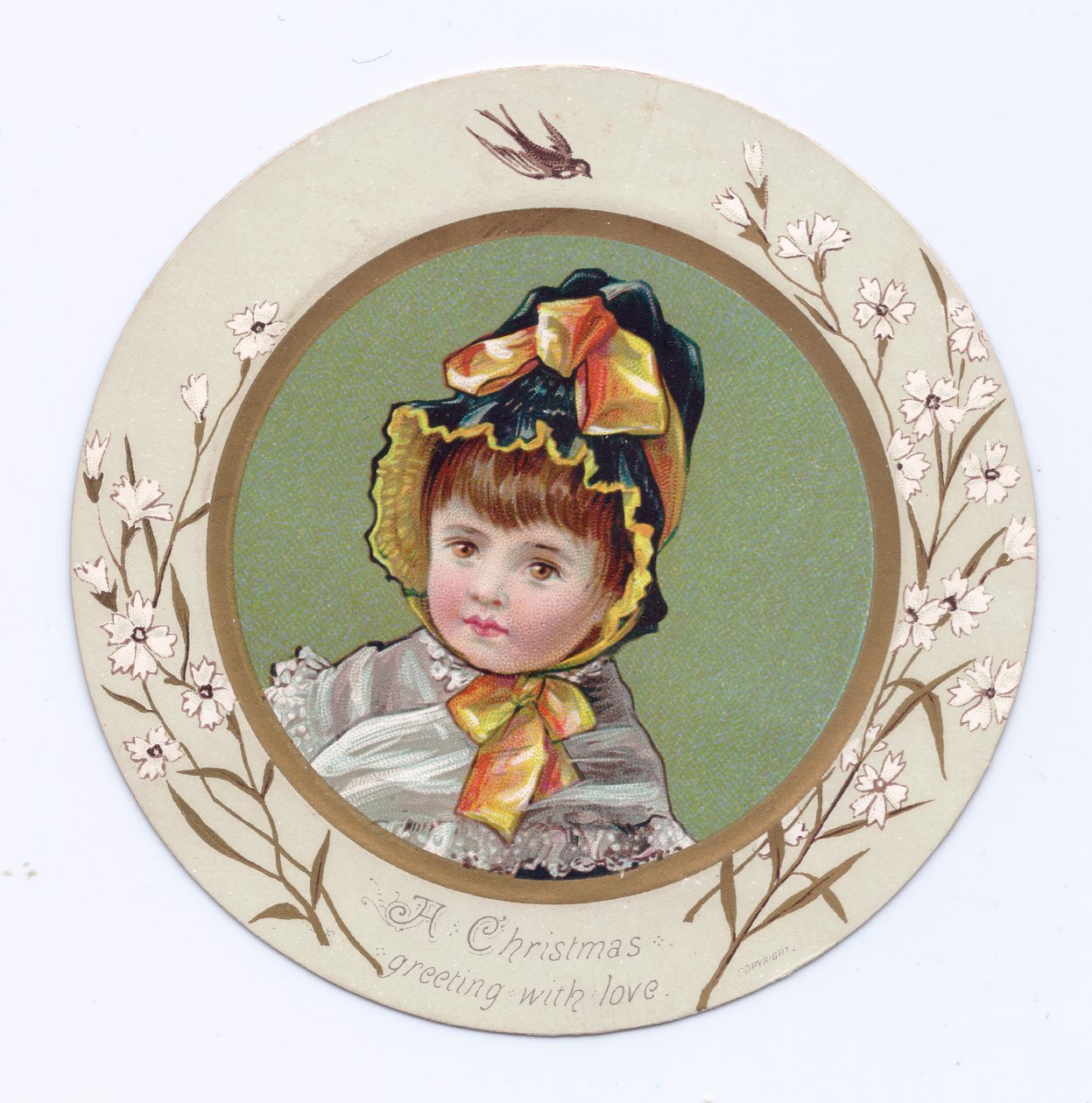 Viktoriaaninen onnittelukortti, jossa poika syleilee tyttöä ja katsoo kirjaa, noin 1880. tekijältä Kate Greenaway