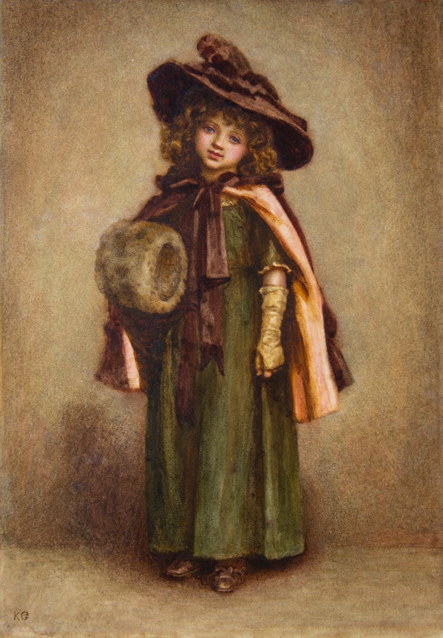 Pieni tyttö ja muff (akvarelli) tekijältä Kate Greenaway
