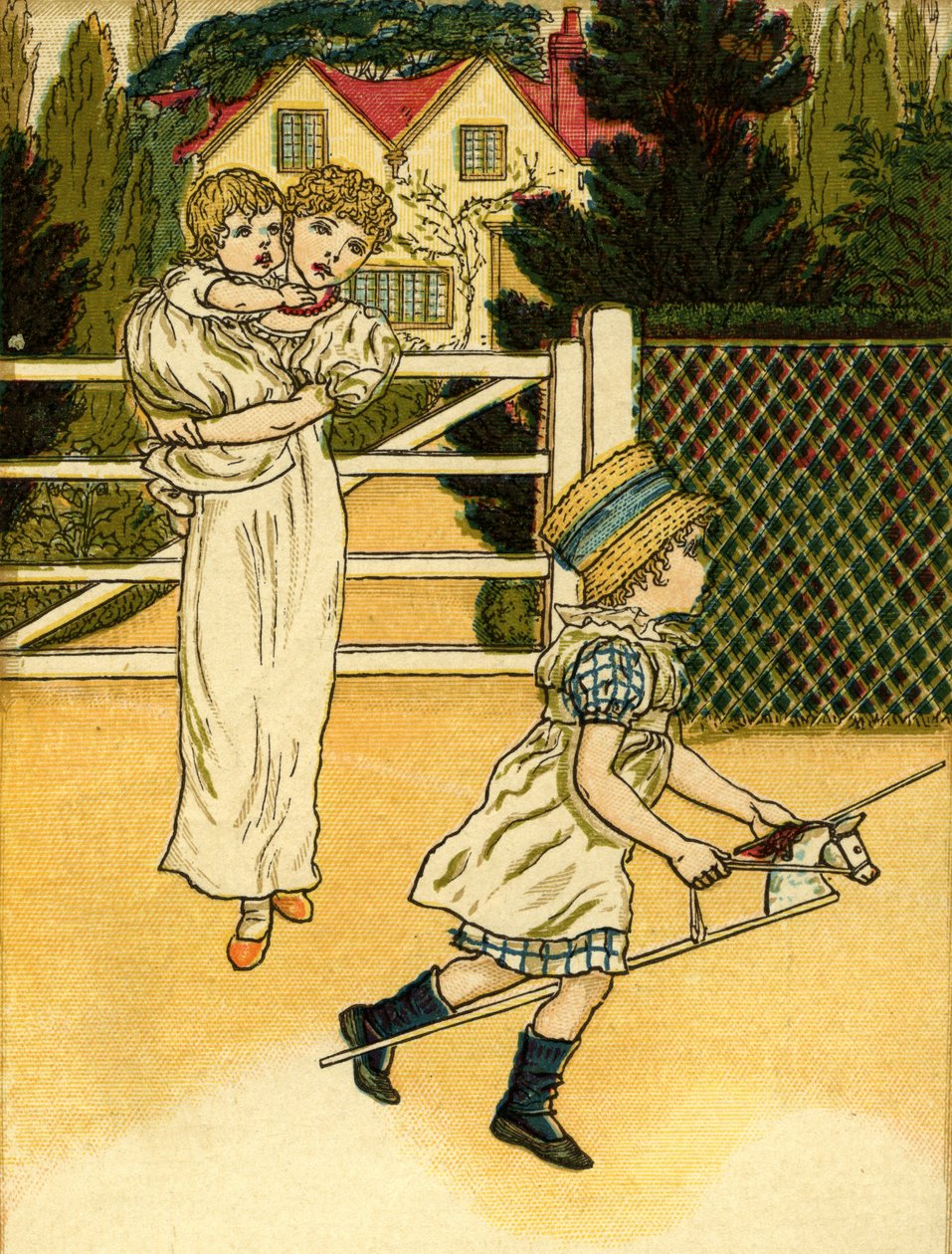 Ratsasta kukkohevosella kuvassa tekijältä Kate Greenaway