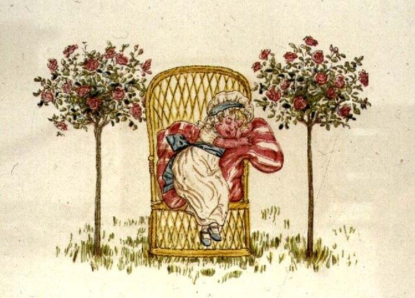 Nukkuminen elokuvasta "Päivä lapsen elämässä" tekijältä Kate Greenaway