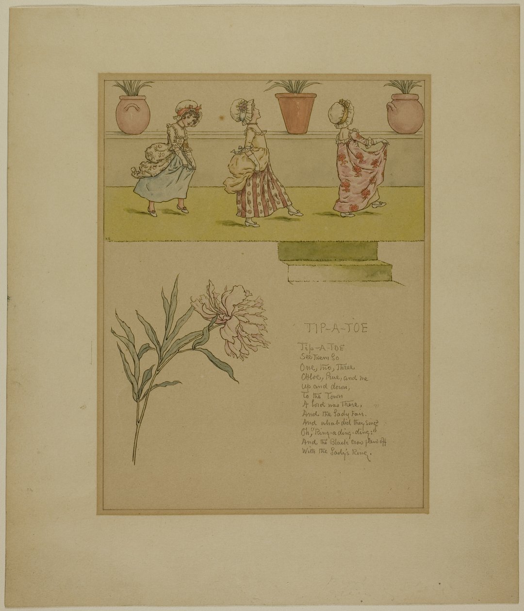 Tutkimus varpaanpäälle, Marigold Gardenista tekijältä Kate Greenaway