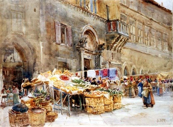 Ennen kansan kapteenin taloa, Perugia, n. 1906 (wc) tekijältä Katharine McCracken