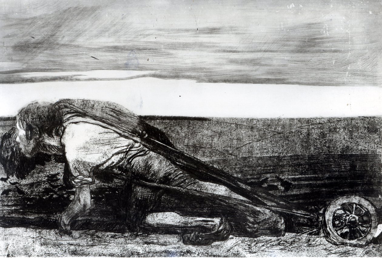 Kyntö, sarjasta "Talonpoikien kapina", 1906 (etsaus, kaiverrus ja akvatinta) ja akvatinta) tekijältä Käthe Kollwitz