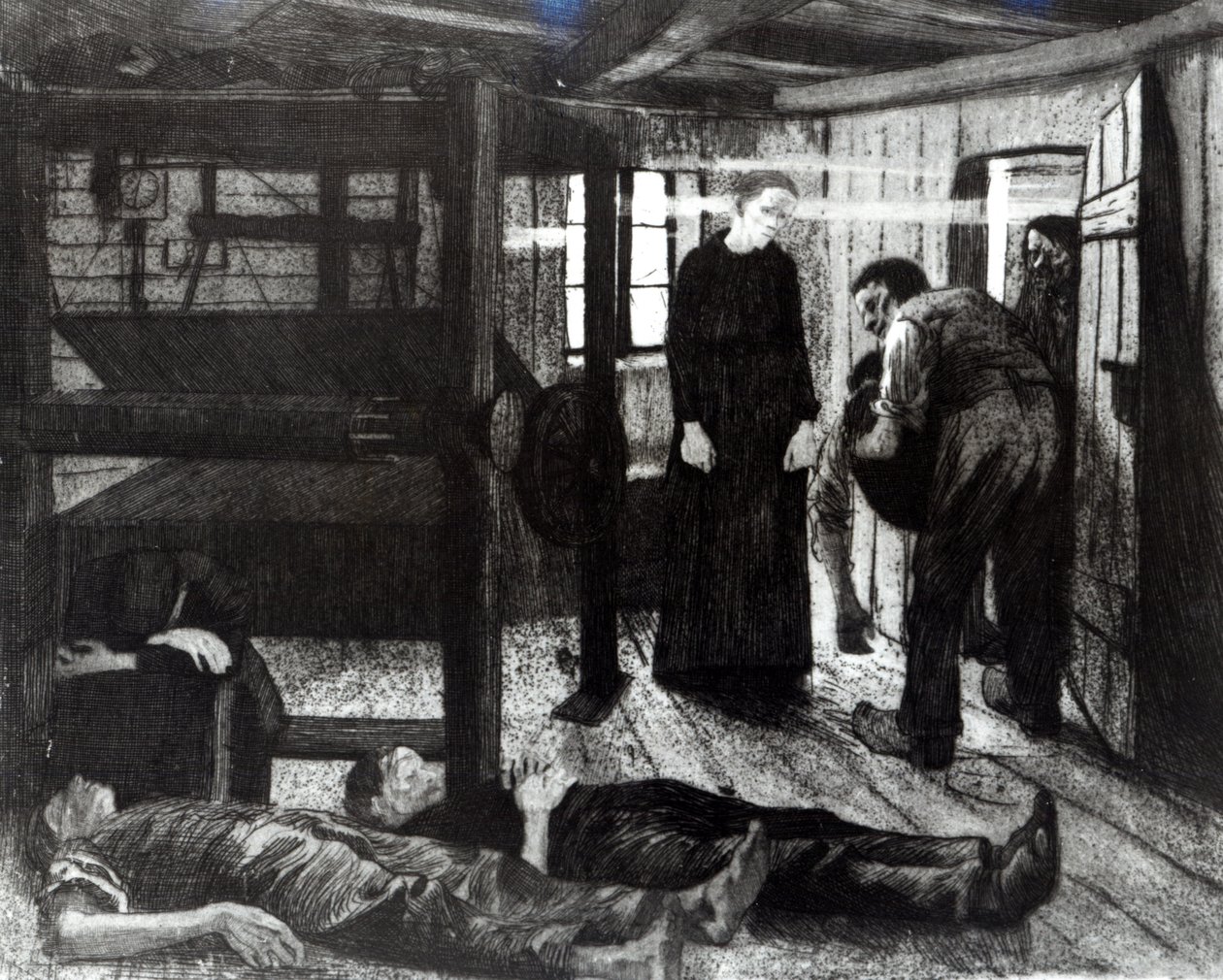 The End, sarjasta "The Revolt of the Weavers", 1897 (etsaus ja akvatinta) tekijältä Käthe Kollwitz