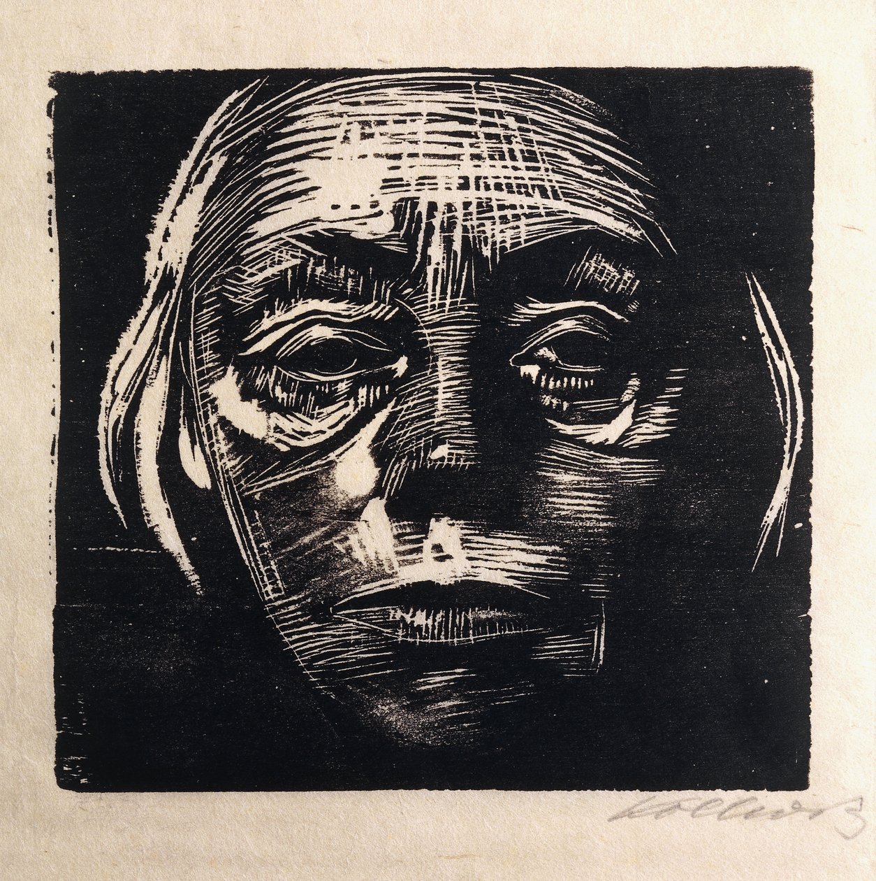 koko kasvot omakuva; Omakuva edestä, 1923 tekijältä Käthe Kollwitz
