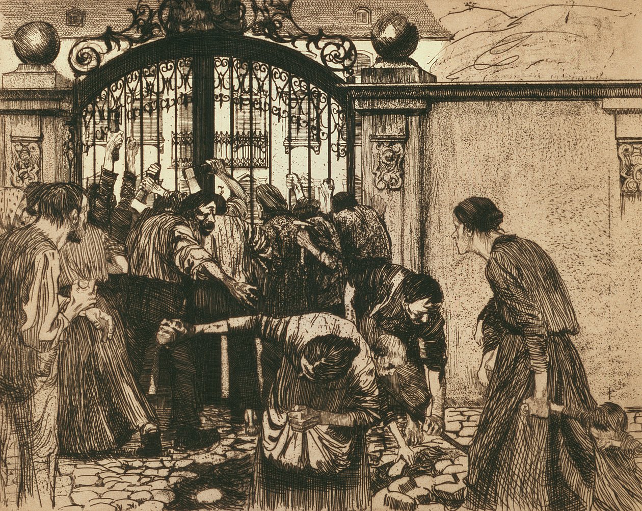 Kapina (puiston porttien varrella), 1897 tekijältä Käthe Kollwitz