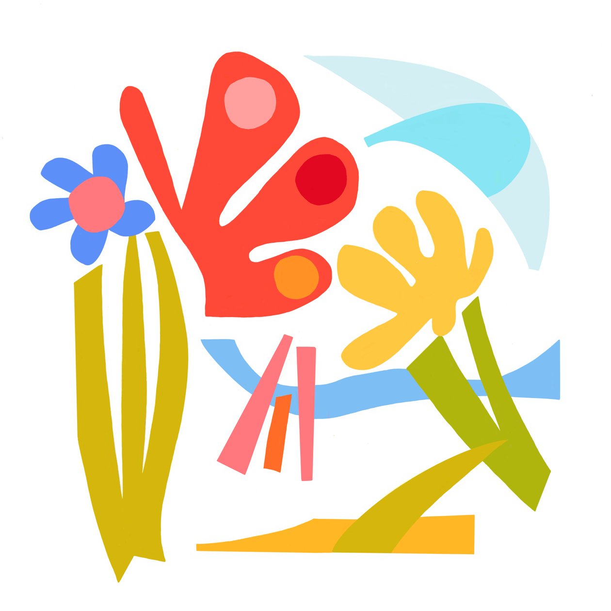 Ecstatic, 2023 (digitaalinen kuvitus alkuperäisestä paperikollaasista) tekijältä Kathy Dunaway