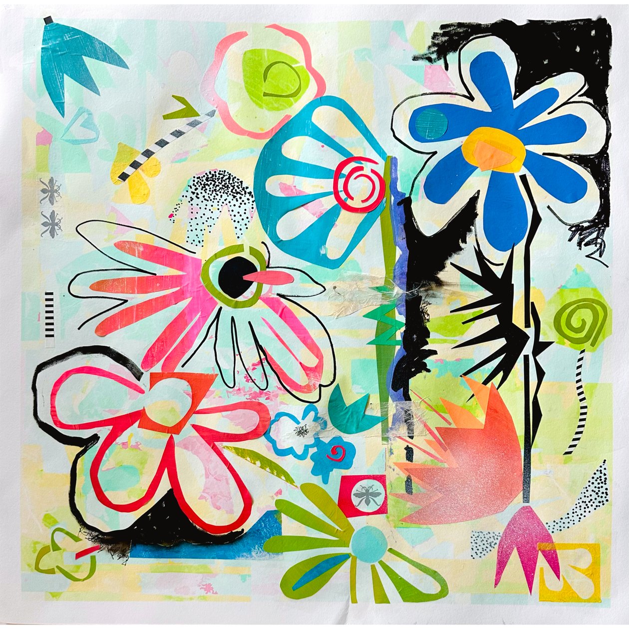 whimsical bloom, 2025 (sekatekniikka paperille) tekijältä Kathy Dunaway