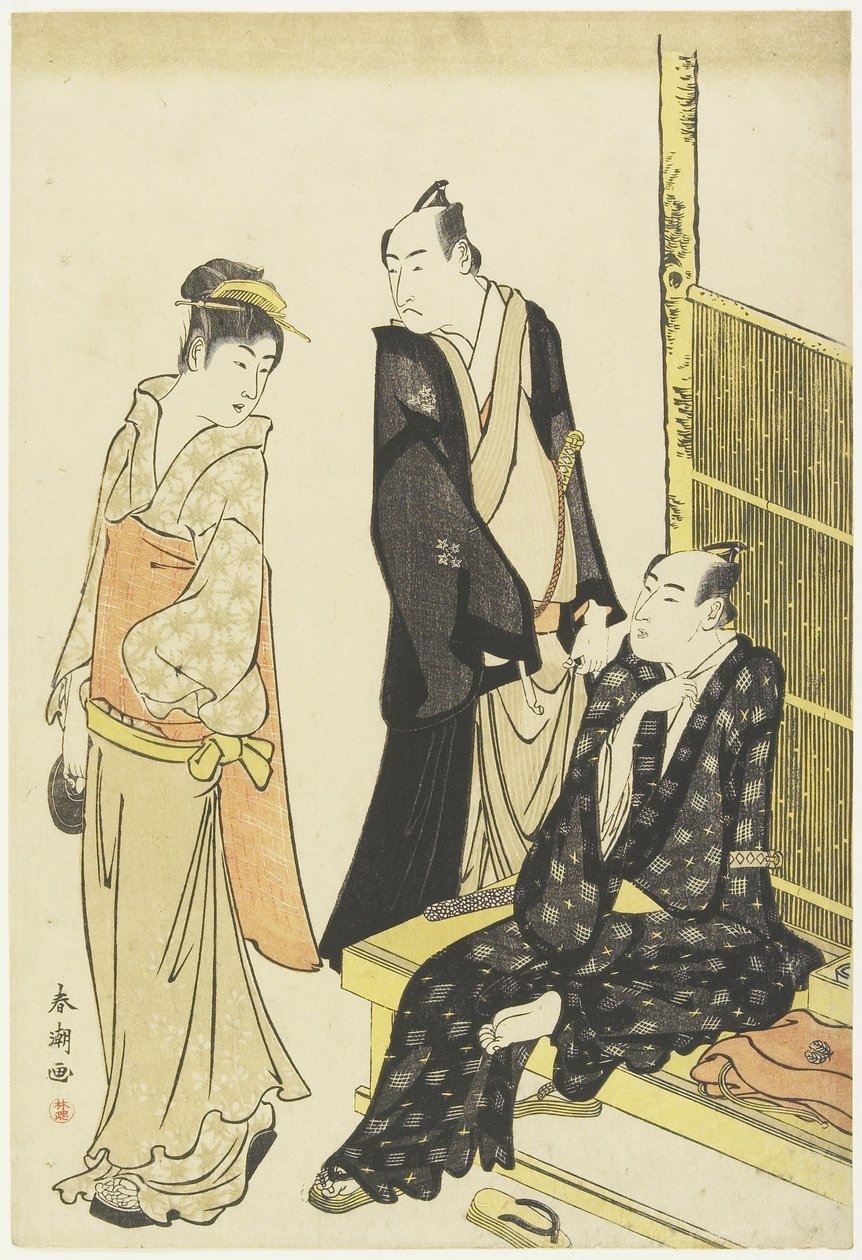 Ichikawa Monnosuke II, Onoe Matsusuke at a Teahouse, c. 1780-1795 tekijältä Katsukawa Shuncho