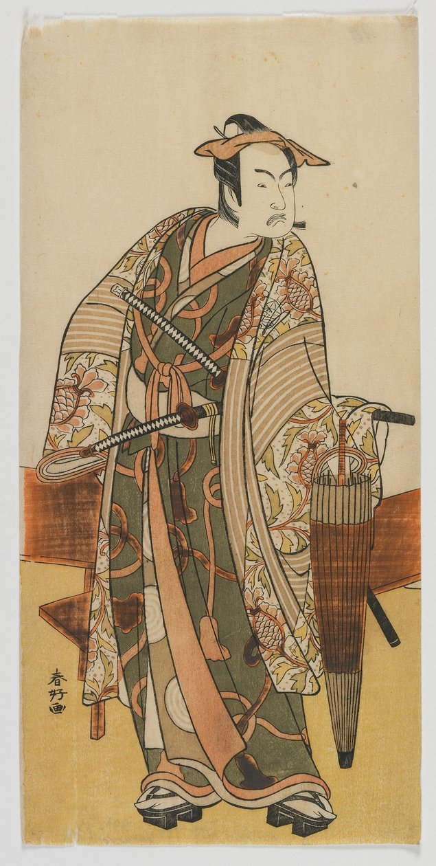 Näyttelijä Ichimura Uzaemon VIII vieraana Yoshiwara-kaudella, Edo-kaudella, 1770-luvun lopulla (värillinen puupainatus) tekijältä Katsukawa Shunko