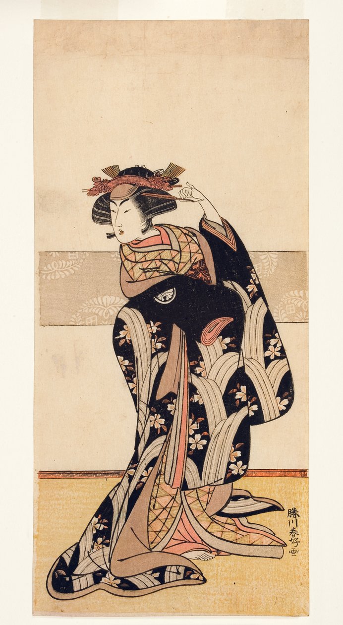 Näyttelijä Segawa Kikunojo III naisroolissa, 1774-76 (puupalikka) tekijältä Katsukawa Shunko