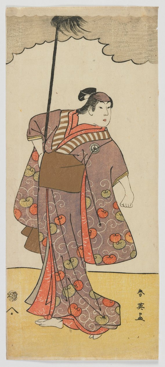 Näyttelijä Iwai Hanshiro IV naispuolisena yakkona (jalkamies) Edo-kausi, n. 1791 (värillinen puupalikkaprintti) tekijältä Katsukawa Shun ei