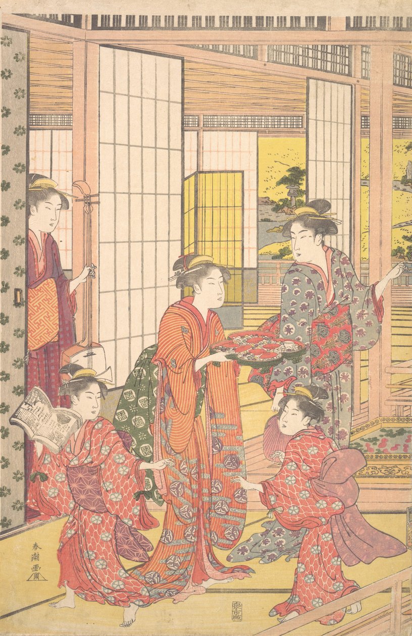 Nuori nainen makeistarjottimella, 1780-1795. tekijältä Katsukawa Shuncho