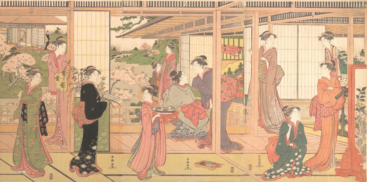 Puutarhaan päin avautuva kartano, n. 1786. tekijältä Katsukawa Shuncho