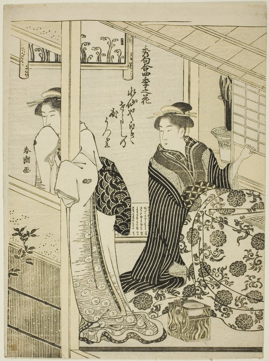 Narcissus in Winter, sarjasta "Choicest Odes upon Flowers of the Four Seasons (Shuku awase, shiki no hana)" tekijältä Katsukawa Shuncho