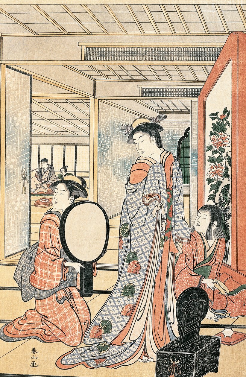 Nainen peilin edessä, Katsukawa Shunsho (1726-1792), Japanin japanilainen sivilisaatio tekijältä Katsukawa Shuncho