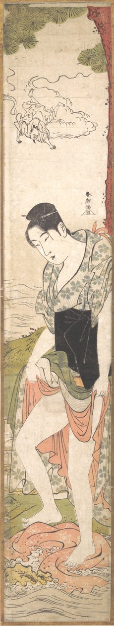 Nuori nainen pesee vaatteita joessa, 1700-luvun loppu - 1800-luvun alku. tekijältä Katsukawa Shuncho