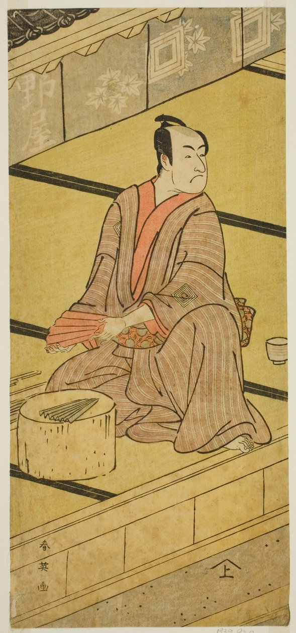Näyttelijä Ichikawa Monnosuke II Daidoji Tabatanosuken roolissa näytelmässä Mukashi Mukashi Tejiro no Saru, joka esitettiin Ichimura-teatterissa kahdeksantena kuukautena vuonna 1792. tekijältä Katsukawa Shun