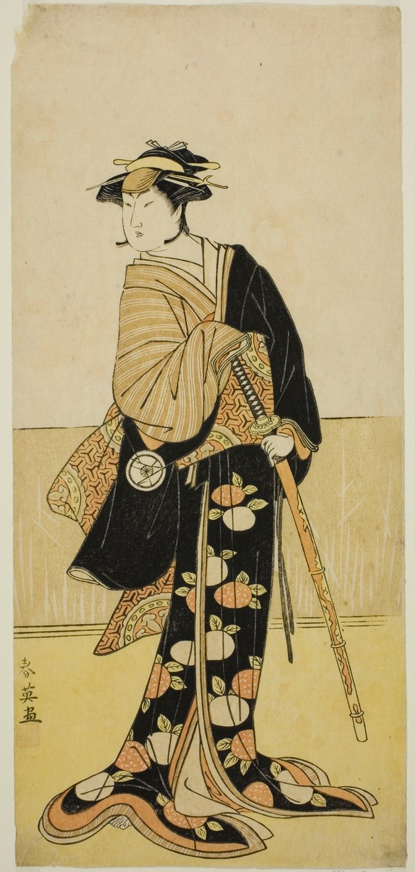 Näyttelijä Iwai Hanshiro IV Tonasena () näytelmässä Kanadehon Chushingura (), joka esitettiin Kiri-teatterissa () kahdeksantena kuukautena vuonna 1787 (). tekijältä Katsukawa Shun