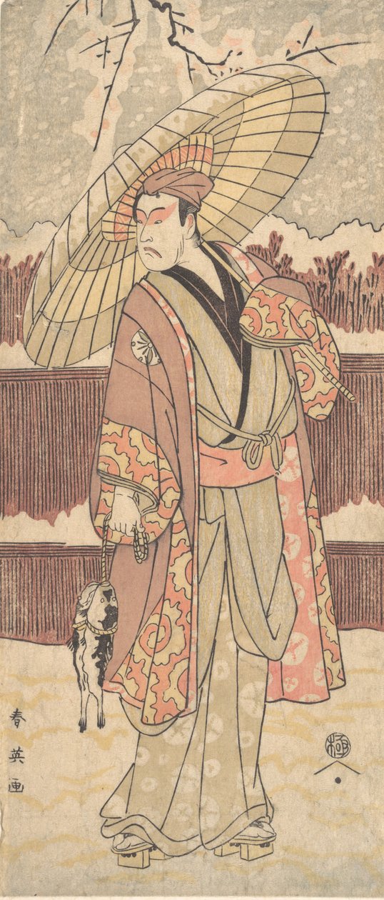 Neljäs Matsumoto Koshiro miehenä, joka kävelee sateenvarjon alla, n. 1796. tekijältä Katsukawa Shun
