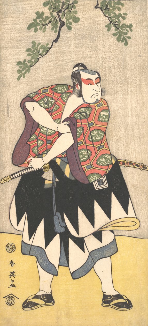 Toinen Ichikawa Monnosuke kimonoon pukeutuneena miehenä, n. 1793. tekijältä Katsukawa Shun