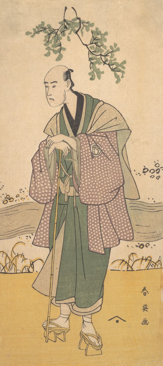 Kolmas Bando Hikosaburo miehenä seisovana joen rannalla, n. 1793. tekijältä Katsukawa Shun