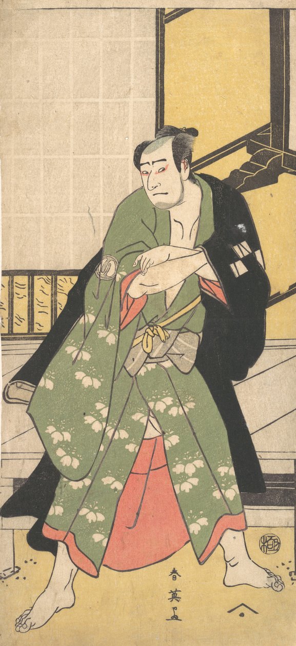 Kolmas Sawamura Sojuro miehenä seisovana jalat leveästi erillään, n. 1795 tekijältä Katsukawa Shun