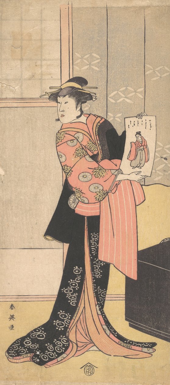 Kolmas Segawa Kikunojo naisena seisovana huoneessa, n. 1793. tekijältä Katsukawa Shun