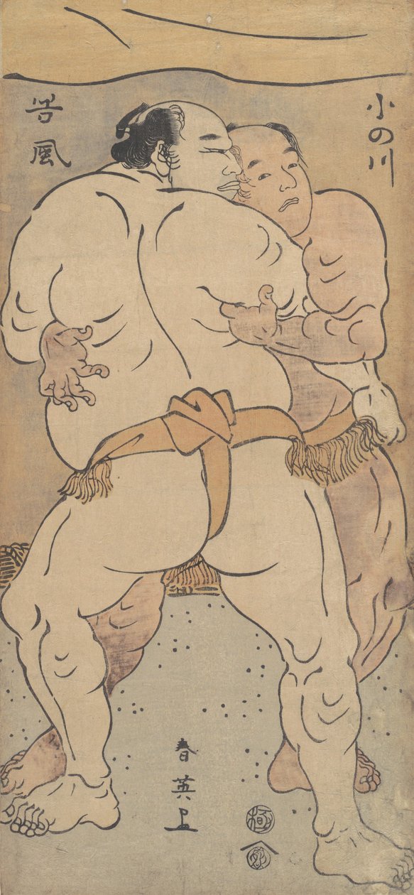 Kaksi kuuluisaa painijaa Onogawa ja Tanikase, n. 1795. tekijältä Katsukawa Shun