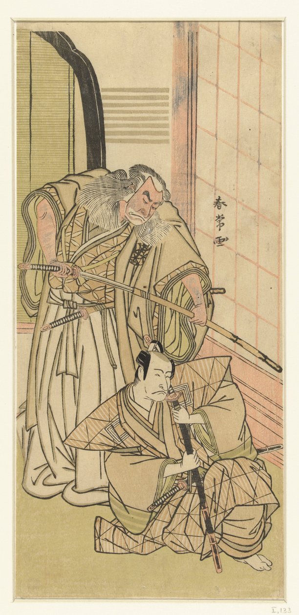 Näyttelijät Nakamura Nakazo I ja Ichikawa Danjuro V als edellieden tekijältä Katsukawa Shunjo