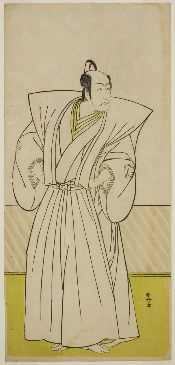 Näyttelijä Ichikawa Danjuro V Enya Hangan () roolissa näytelmässä Kanadehon Chushin Nagori no Kura (), joka esitettiin Nakamura-teatterissa () yhdeksäntenä kuukautena vuonna 1780 (). tekijältä Katsukawa Shunkо̄