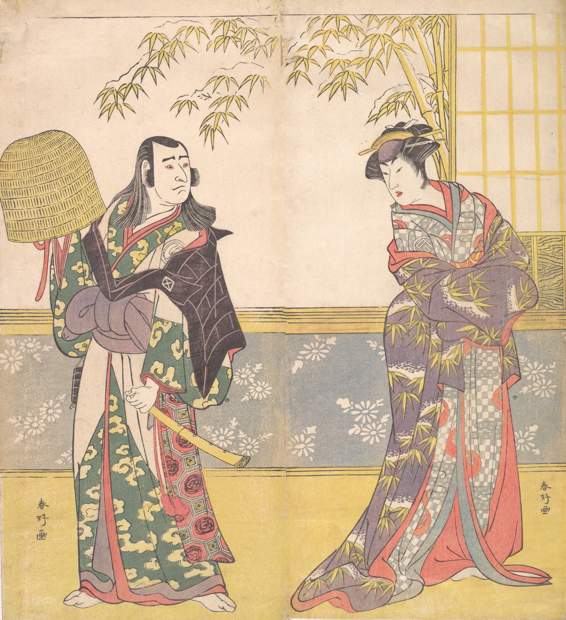 Kabuki ac ja rs Sawamura Sojuro Hyvä idea d Sanogawa Ichimatsu Hyvä jäsen Ahko r Te-sanin miro r for r. . . , 1788. tekijältä Katsukawa Shunko