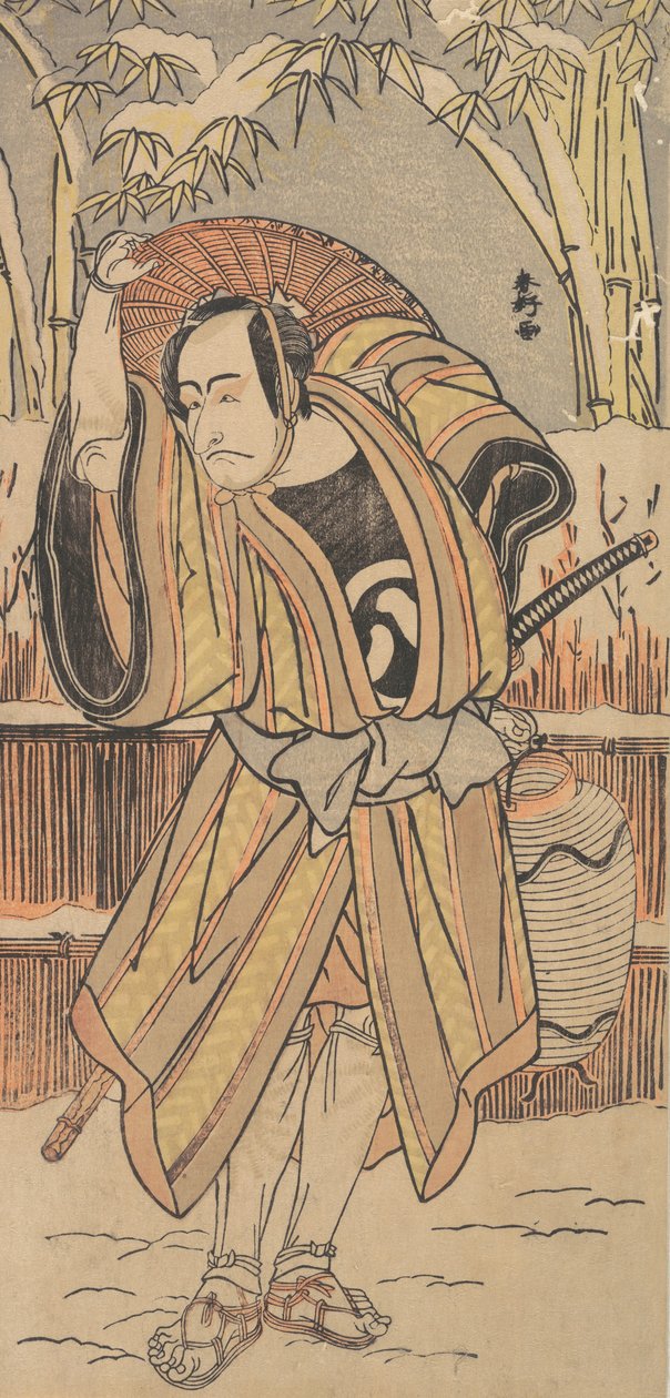 Viides Ichikawa Danjuro miehenä talviasuissa, päivätty 1788. tekijältä Katsukawa Shunko